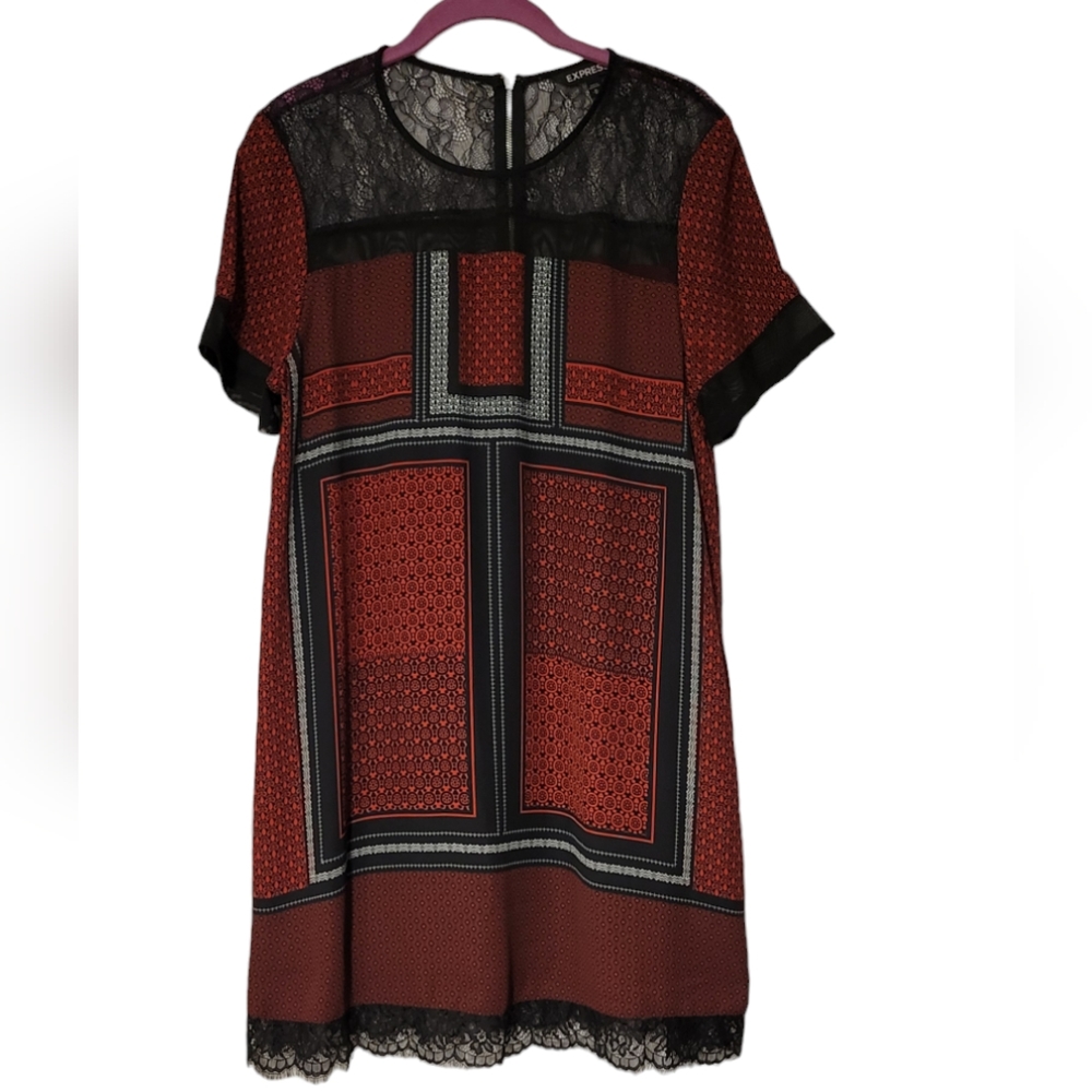 Express Size Medium Multi Pattern Red Dress